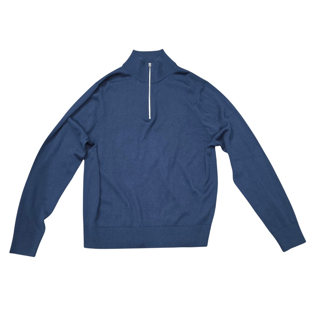 J.Crew Mens Navy Blue Merino Wool Blend Quarter Zip Pullover Sweater Large